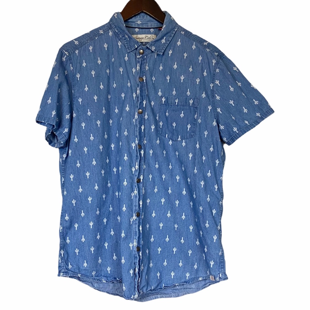 4/$25 Sovereign Code denim cactus shortsleeved button up